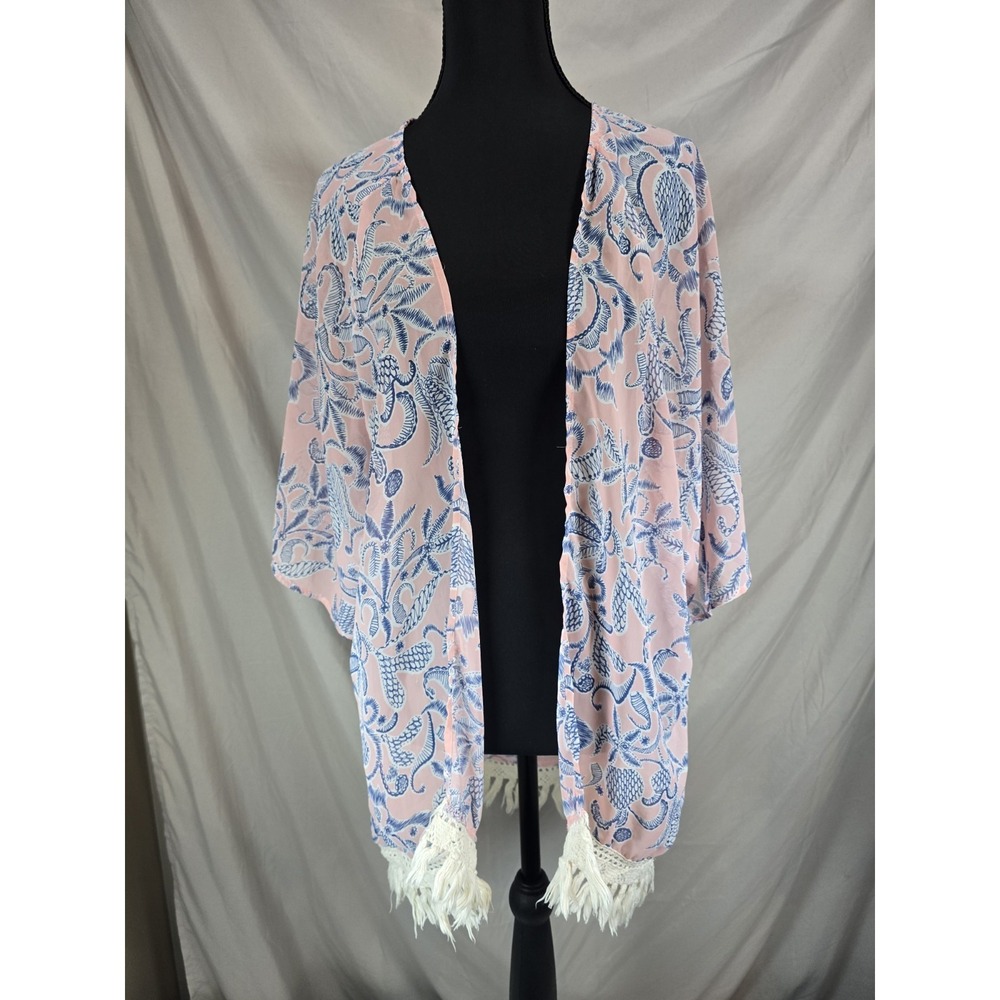 Charlotte ruse pink and blue open carnigan or cover up light summer wear M...